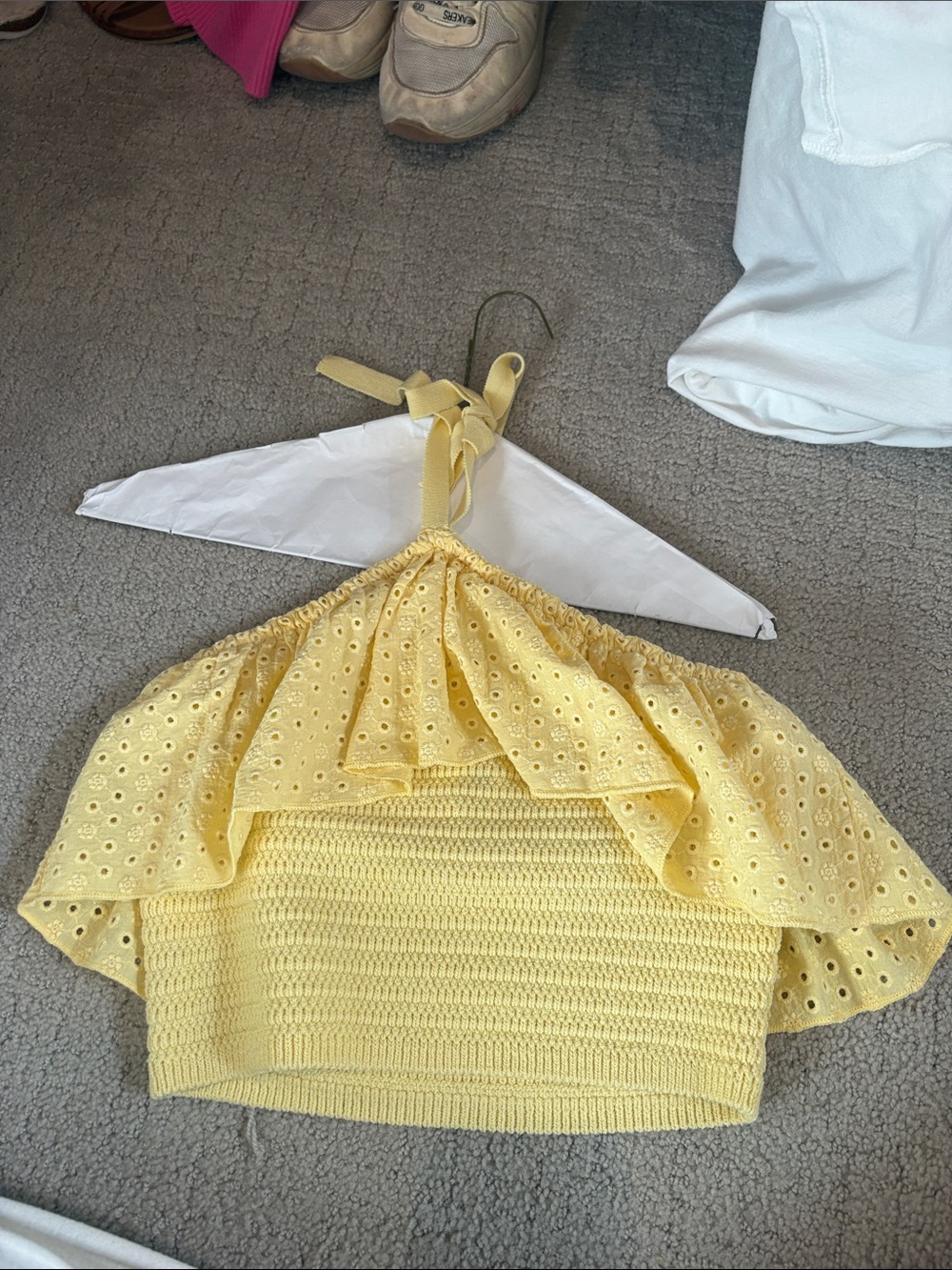 Zara Yellow Eyelet Crochet Halter Top